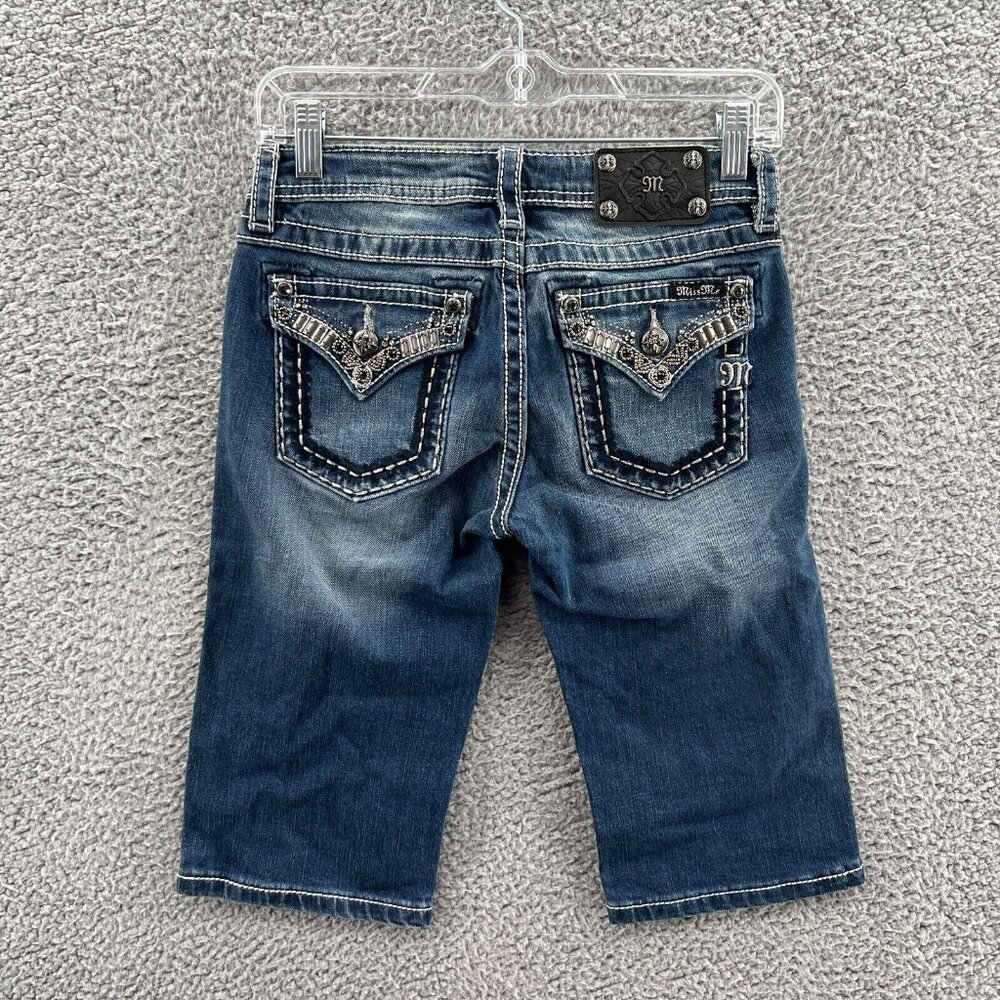 Miss Me Girls Dark Blue Distressed Denim Bermuda Shorts - Picture 2 of 13